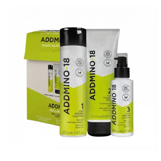 Addmino-18 Retail Kit – Natychmiastowa odbudowa włosów zniszczonych | Zestaw 250 ml + 250 ml + 150 ml