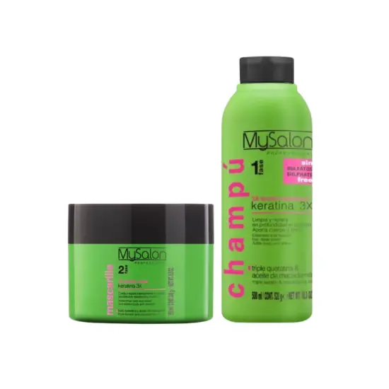 MySalon 3x Keratin Zestaw do włosów zniszczonych: Szampon 500ml i Maska 250ml